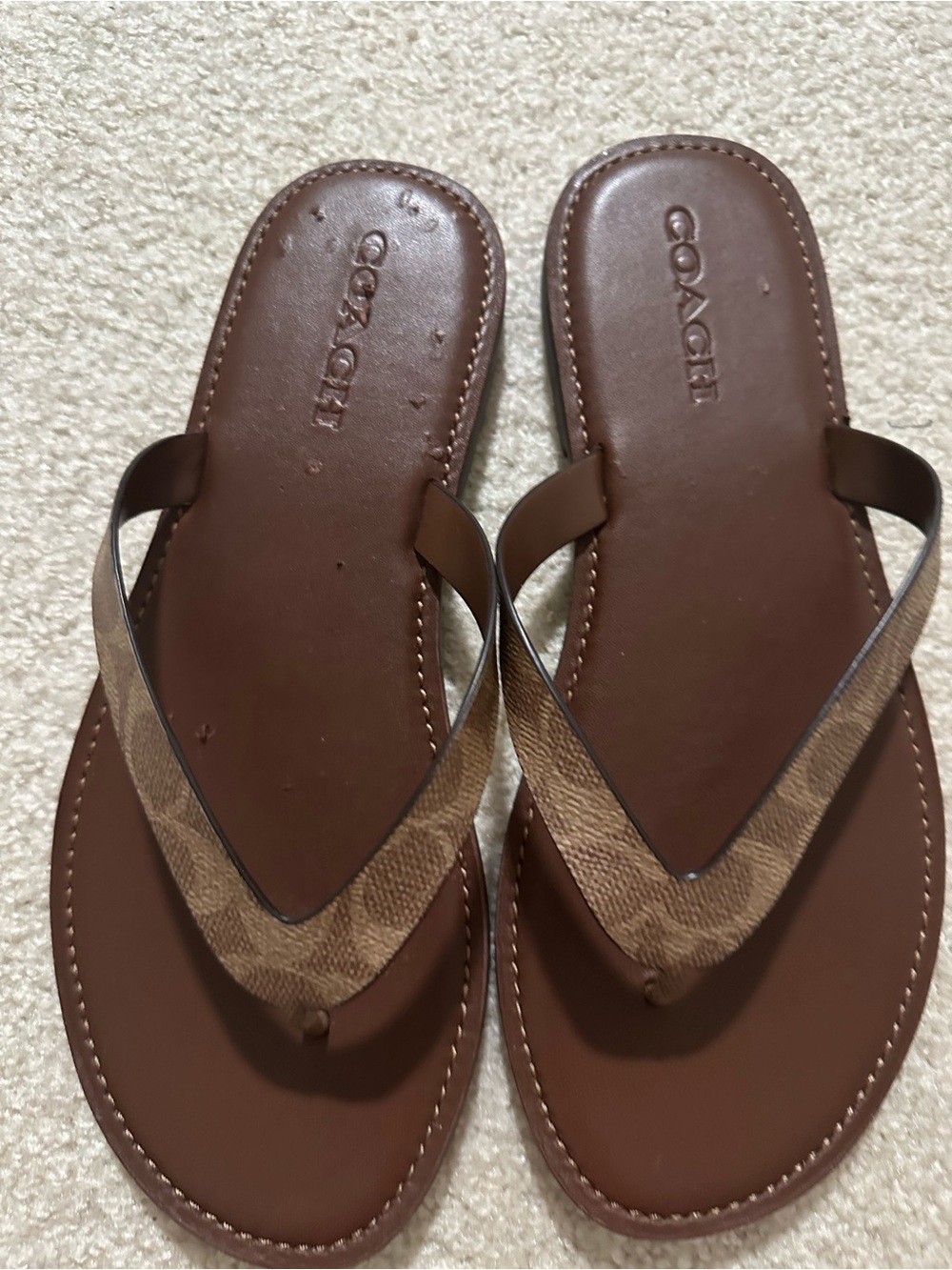 Coach Brown Logo-Print Flip Flop Sandals